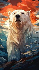 Wall Mural - A painting of a polar bear in the water