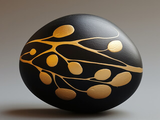 Wall Mural - A black and gold decorated egg on a table