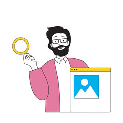 Aufkleber - Design development concept with cartoon people in flat design for web. Man engineering wireframe wireframe layout and making research. Vector illustration for social media banner, marketing material.