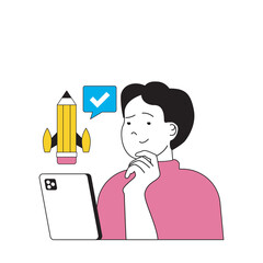Poster - design development concept with cartoon people in flat design for web. man drawing trendy visualizat
