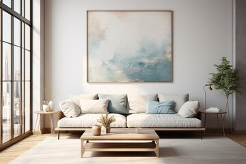 Wall Mural - A luxurious white sofa in a spacious apartment living room