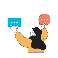 Aufkleber - Social media concept with cartoon people in flat design for web. Woman getting new messages, replying comments and chatting online. Vector illustration for social media banner, marketing material.