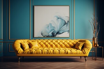 Wall Mural - Yellow color couch in a modern and luxurious living room