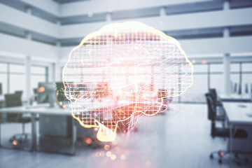 Aufkleber - Double exposure of creative artificial Intelligence interface on modern corporate office background. Neural networks and machine learning concept
