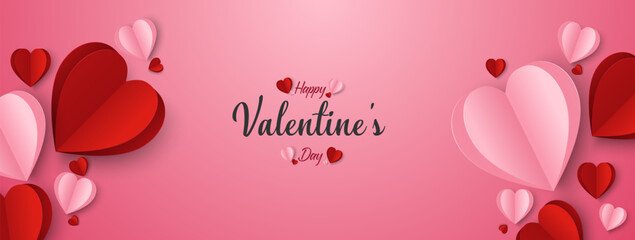 Aufkleber - Valentine's day Background with Heart shape Paper cut. Vector illustration. Creative design for sale concept, voucher template, posters, brochure.