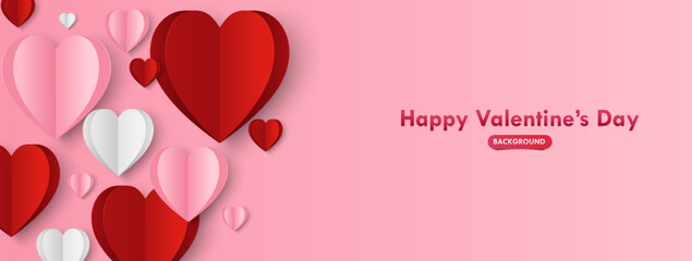 Aufkleber - Valentine's day Background with Heart shape Paper cut. Vector illustration. Creative design for sale concept, voucher template, posters, brochure.