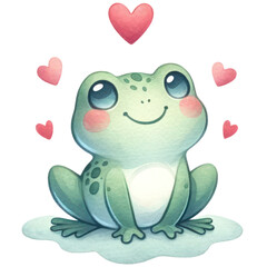 Wall Mural - Cute frog holding a love sign, Happy Valentine's Day, Watercolor, Isolated on transparent background. Generative AI