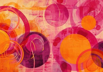 Wall Mural - Abstract art painting in pink, red and orange.