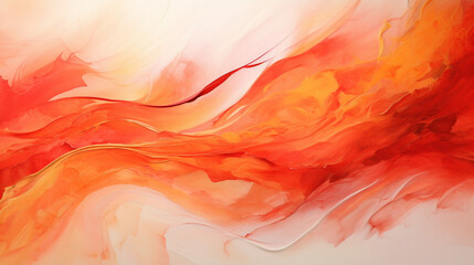 Wall Mural - Burst of vibrant red and orange hues dancing in a liquid symphony, creating a mesmerizing abstract background.