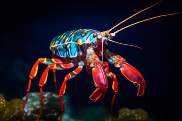 Wall Mural - A colorful glowing crab underwater, rare species