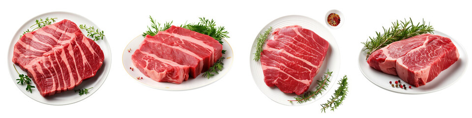 Wall Mural - Plate of Raw Steak Hyperrealistic Highly Detailed Isolated On Transparent Background Png File