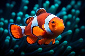 Closeup of a clownfish swimming underwater