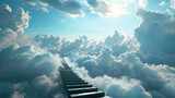 Fototapeta Na sufit - Illustration of a long ladder leading upward to heaven