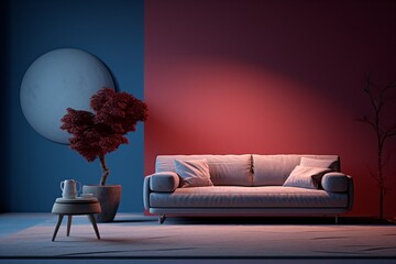 Wall Mural - Pink and red color theme living room, modern interior design