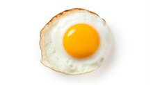 Relistic Fried Egg Isolated On White Background, Top View, Bright Color Light