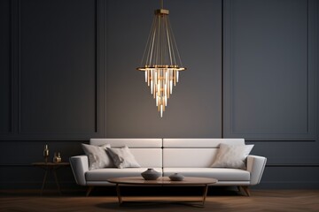 Wall Mural - A luxurious chandelier over a couch in a spacious living room