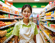© Flash - photo of beautiful asian woman as a employee at convenience store , generative AI