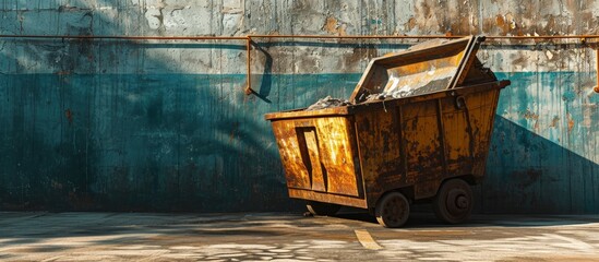 Aufkleber - Picture of a fully loaded dumpster with construction materials. Creative Banner. Copyspace image