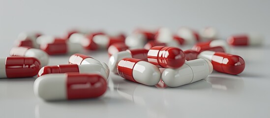 Aufkleber - The healthcare system A opened bottle of pale colored pills resting on a white background. Creative Banner. Copyspace image