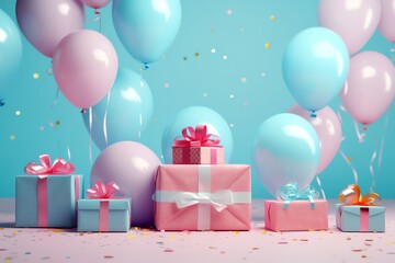 Wall Mural - Birthday background with balloons and gifts