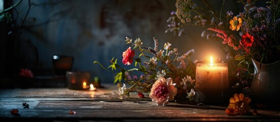 Aufkleber - Table setting set with candles and flowers. Creative Banner. Copyspace image