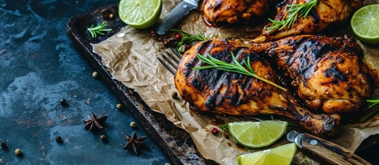 Poster - Spicy Grilled Jerk Chicken with Lime and Spices. Creative Banner. Copyspace image