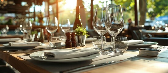 Poster - prepared luxurious table at expensive restaurant. Creative Banner. Copyspace image