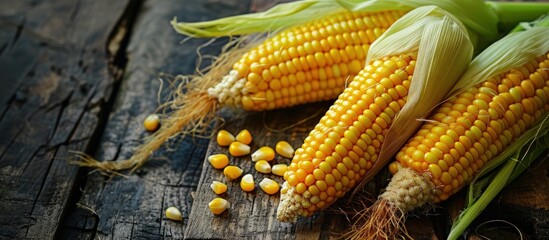 Poster - Raw Organic Yellow Seet Corn Ready to Cook. Creative Banner. Copyspace image