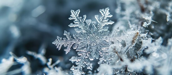 Poster - Snowflake isolated on white background macro photo of real snow crystal captured on glass This is fernlike dendrite crystal very common type of big and complex snowflakes with traditional look