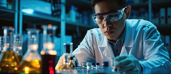 Wall Mural - researcher experimenting in the lab scientific experiment. creative banner. copyspace image