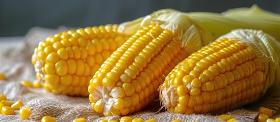 Poster - Raw Organic Yellow Seet Corn Ready to Cook. Creative Banner. Copyspace image