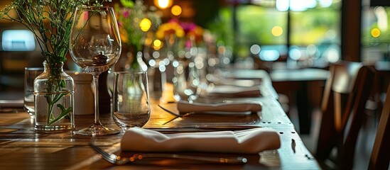 Poster - prepared luxurious table at expensive restaurant. Creative Banner. Copyspace image