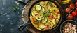 Spanish potato omelette made with white beans and zucchini. Creative Banner. Copyspace image