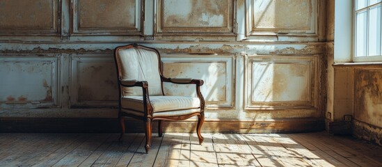 Sticker - Vintage chair in simple living room interior Rustic style. Creative Banner. Copyspace image