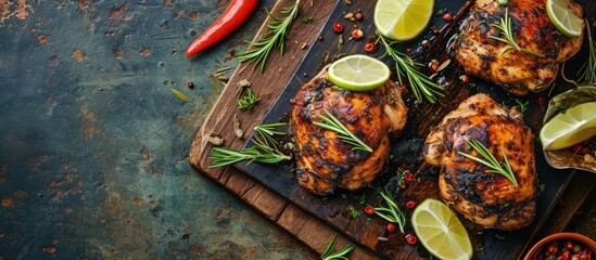 Aufkleber - Spicy Grilled Jerk Chicken with Lime and Spices. Creative Banner. Copyspace image