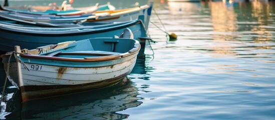 Sticker - Serenity at the Harbor Discover tranquility at the boat harbor as the vessels sway gently on calm waters The perfect escape to unwind and soak in the coastal charm. Creative Banner. Copyspace image