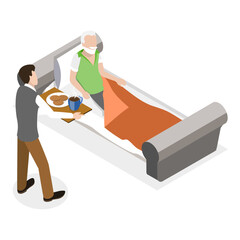 Wall Mural - 3D Isometric Flat Vector Illustration of Elderly Care, Caregivers Assisting Seniors. Item 3