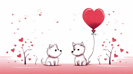 copy space, simple illustration,  valentine cute cats couple falling in love, handdrawn. Cute valentine card with cats. Beautiful background or for valentine’s day. Beautiful background. Valentine’s c