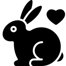 Coloured And Colorful Black White Icon - Rabbit With Heart