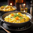 fotografia con detalle y textura de delicioso arroz con verduras y tonos amarillos