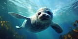 Fototapeta  - Seal animal underwater at sea, wildlife concept