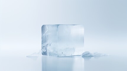 Wall Mural -  a block of ice sitting on top of a white table next to a piece of paper with a knife sticking out of it.