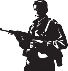 Wall Mural - Combat Gunner Troop Vector Emblematic Gun Wielding Soldier Black Emblem Icon