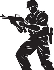 Infantry Weaponry Black Emblematic Soldier with Gun Vector Emblem Icon