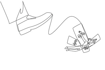 Poster - Single continuous line drawing businessman flying using banknote wings. Very promising business. Attracting the interest of foreign investors. Avoid disaster. One line design vector illustration