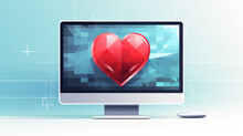 A Vibrant Red Heart Displayed On A Computer Screen, Merging Digital Technology With The Universal Symbol Of Love And Health For World Health Day.