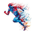 Running athlete polygonal watercolor ilustration 