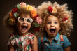 Adorable tots sporting hilarious hair accessories, their giggles filling the air with infectious happiness. Generative Ai.