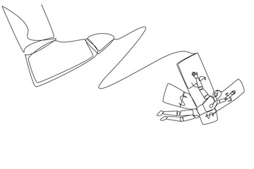 Poster - Single one line drawing robot flying using banknote wing. Promising robot business. Advanced technology. Future artificial intelligence development concept. Continuous line design graphic illustration