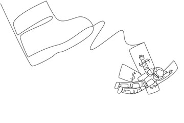 Poster - Single one line drawing astronaut flying using banknote wings. Test flight to carry out a landing mission on the lunar surface. Cosmic galaxy outer space. Continuous line design graphic illustration